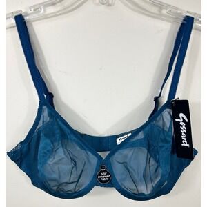 Gossard Glossies Bra 38B Teal Sheer Shimmer Underwire Moulded Mesh Non Padded